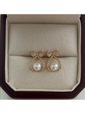 Elegant Gold Bow Pearl Earrings|Gold Earrings|Christmas Gift for her